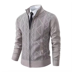 Halwick - Heren Vest met Rits - Klassieke Gebreide Cardigan met Patroon