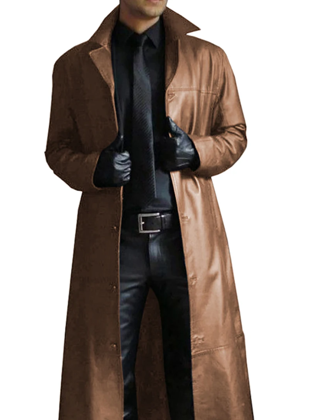 Vinara - Lange Leren Heren Mantel voor Mannen - Slim Fit Trenchcoat