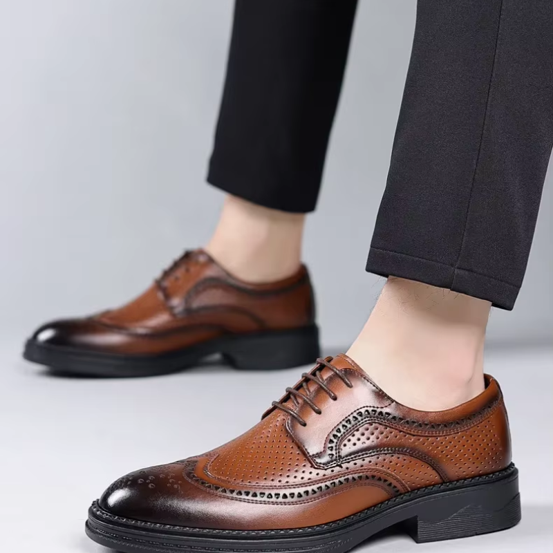 Derolin - Nette Heren Schoenen Geperforeerd Leren Wingtip Oxford met Brogue Design