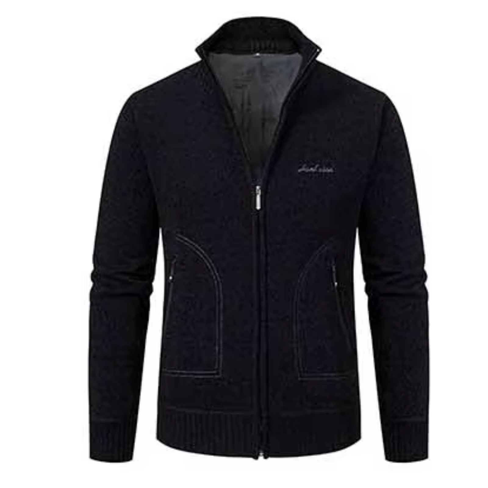 Jenvork - Heren Vest met Rits, Gebreid Vest met Opstaande Kraag, Casual Design