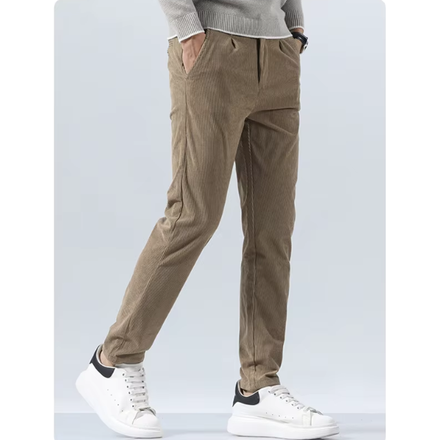 Norvock - Heren Corduroy Broek met Slim Fit en Voorplooien