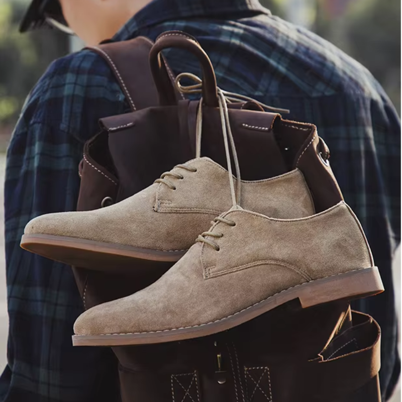 Gornell - Nette Heren Schoenen van Suède met Vetersluiting en Lichte Zool