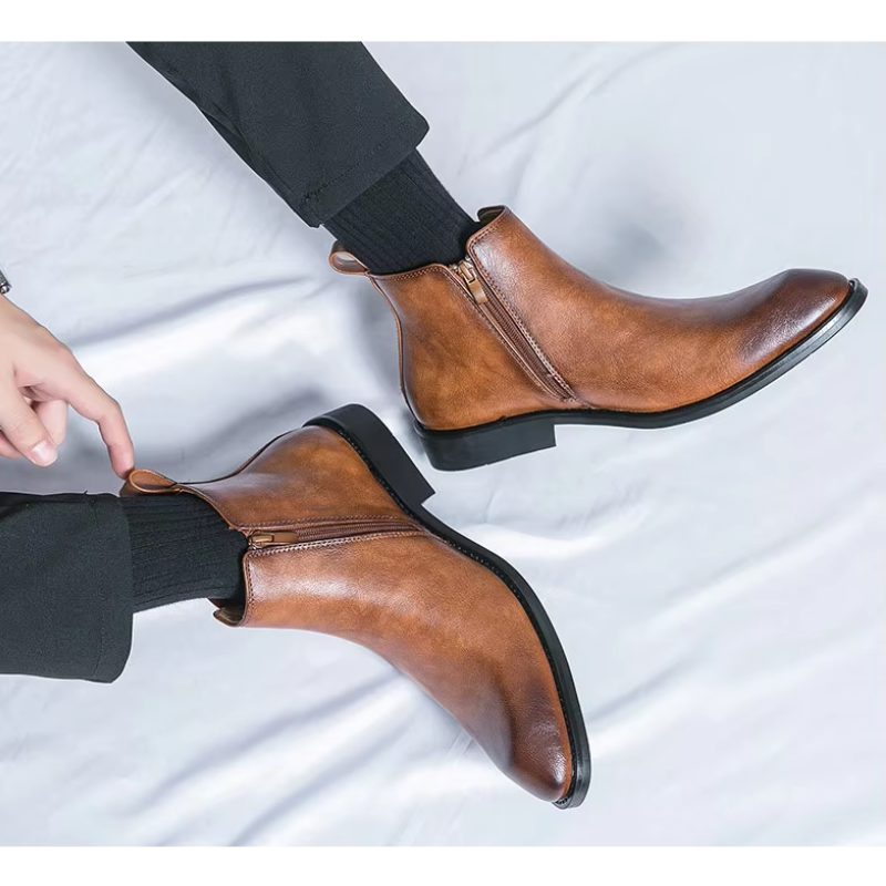 Rustrog - Herenschoenen Boots - Leren Chelsea Boots met Rits, Elegant & Formeel