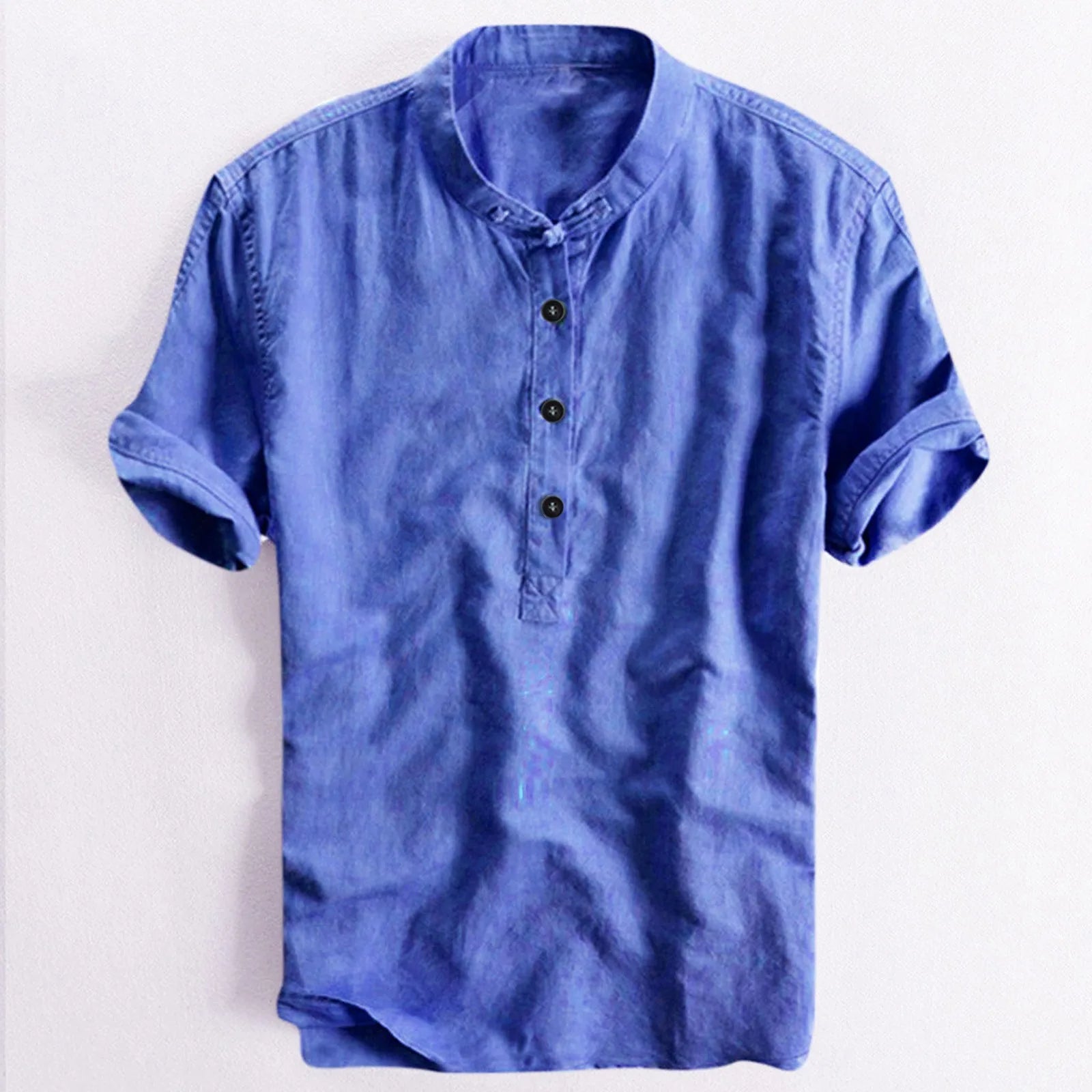 James™ blauw simpel lichtgewicht heren linnen shirt