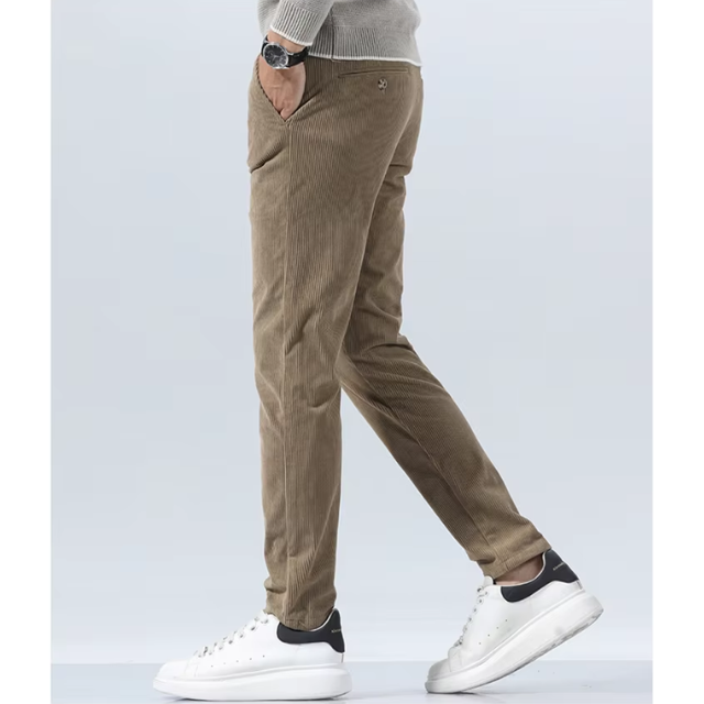 Norvock - Heren Corduroy Broek met Slim Fit en Voorplooien