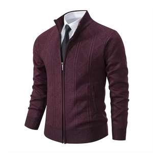 Halwick - Heren Vest met Rits - Klassieke Gebreide Cardigan met Patroon