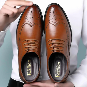 LuxVest - Heren Brogue Geklede Schoenen van Imitatieleer met Wingtip Details, Vetersluiting, Klassiek Ontwerp