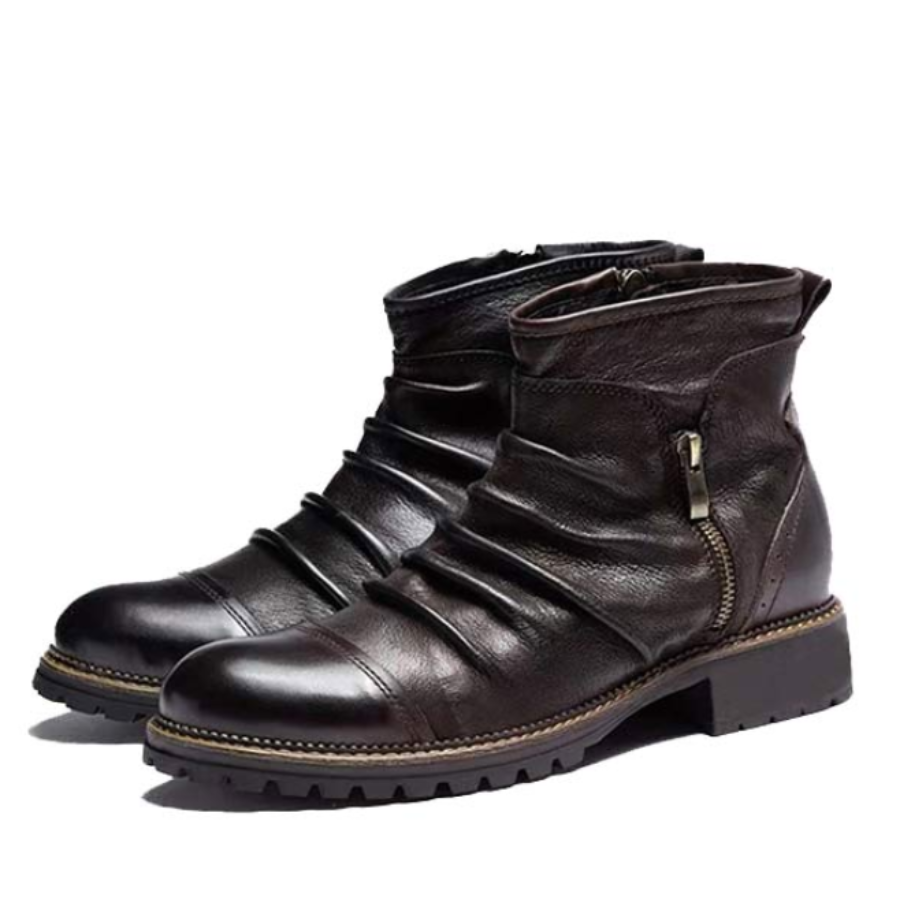 BootFit - Heren Enkelboots van Echt Leer met Rits, Chunky Zool, Casual Chique