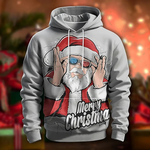 Santa Kersttrui Hoodie met Kerstman en Winters Tafereel Design – Feestelijke Feestdagen Trui