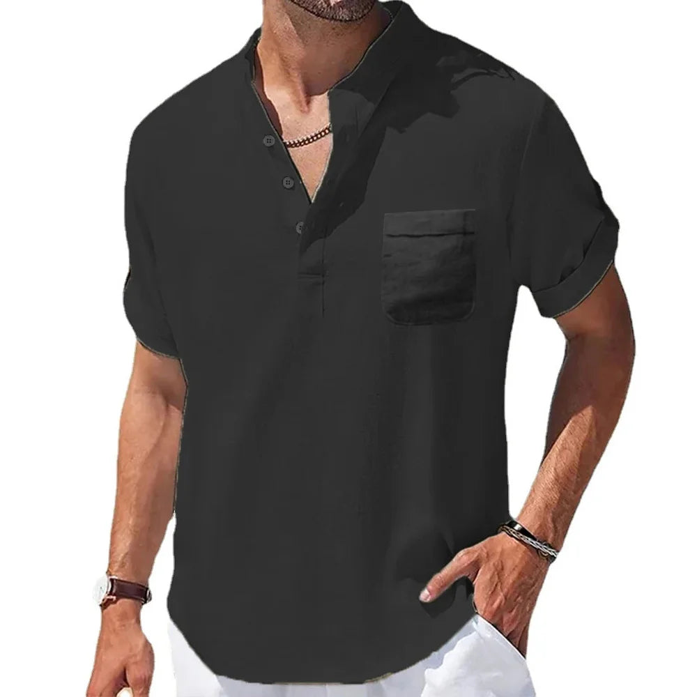 James™ Grijs revers comfortabel heren linnen shirt