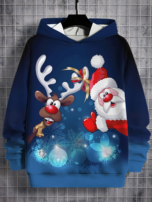 Santa Kersttrui met Kerstman, Rendier en Winterbos Design – Feestelijke Feestdagen Hoodie