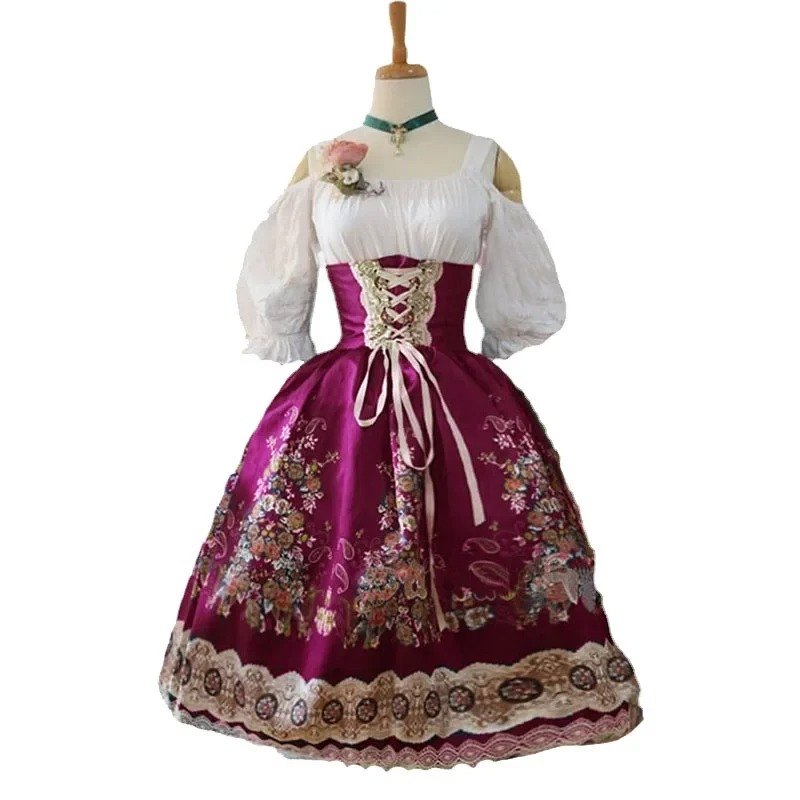 Merndel - Dirndl Dames Jurk met Bloemenborduursels en Kanten Details