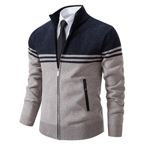 Kenvalk - Heren Vest met Rits - Tweekleurige Gebreide Cardigan met Strepen