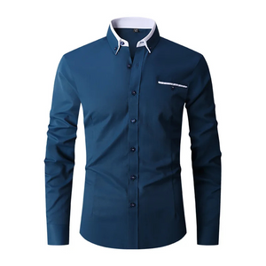 Velbron - Heren Overhemd Slim Fit met Contrastkraag, Lange Mouw