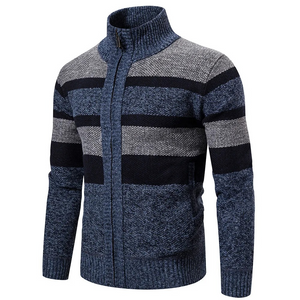 Galtorn - Heren Vest met Rits - Gestreepte Gebreide Cardigan met Hoge Kraag