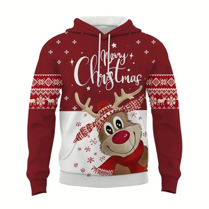 Santa Kersttrui Hoodie met Kerstslee en Maanverlicht Tafereel Design – Feestelijke Feestdagen Trui