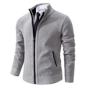 Dremton - Heren Vest met Rits - Textuur Gebreide Cardigan met Geribde Zoom