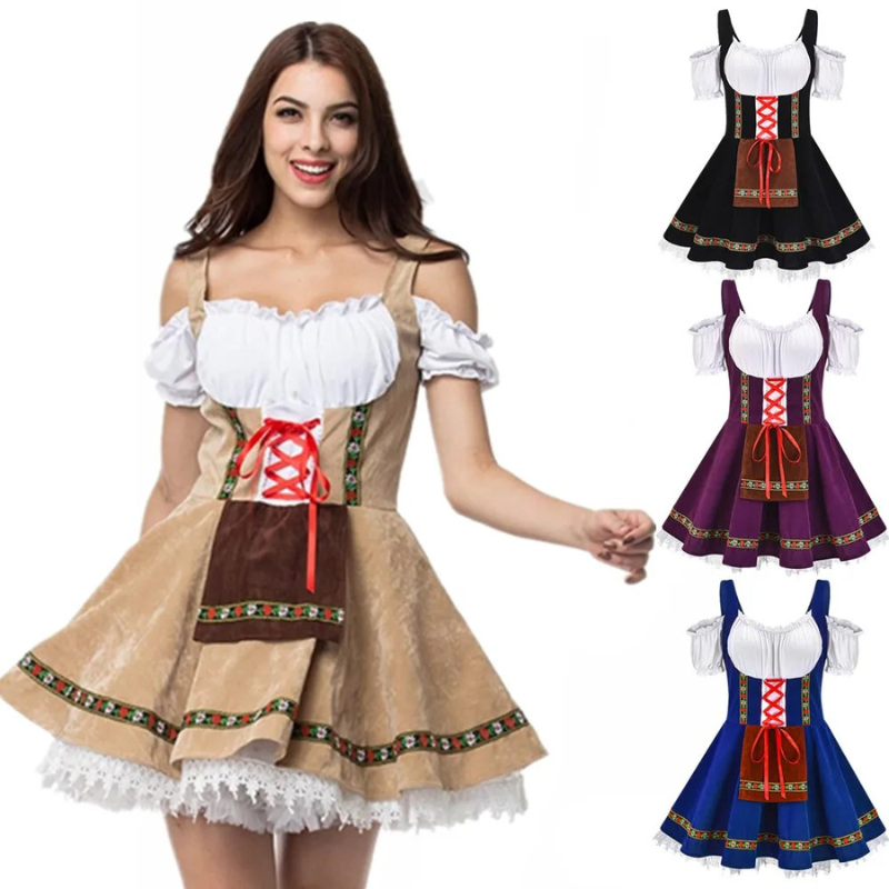 Frieder - Dirndl Dames Jurk met Schort en Kantafwerking