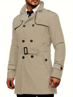 Coatify - Heren Dubbelknoop Trenchcoat met Tailleband en Stormflap