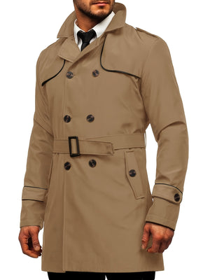 Coatify - Heren Dubbelknoop Trenchcoat met Tailleband en Stormflap