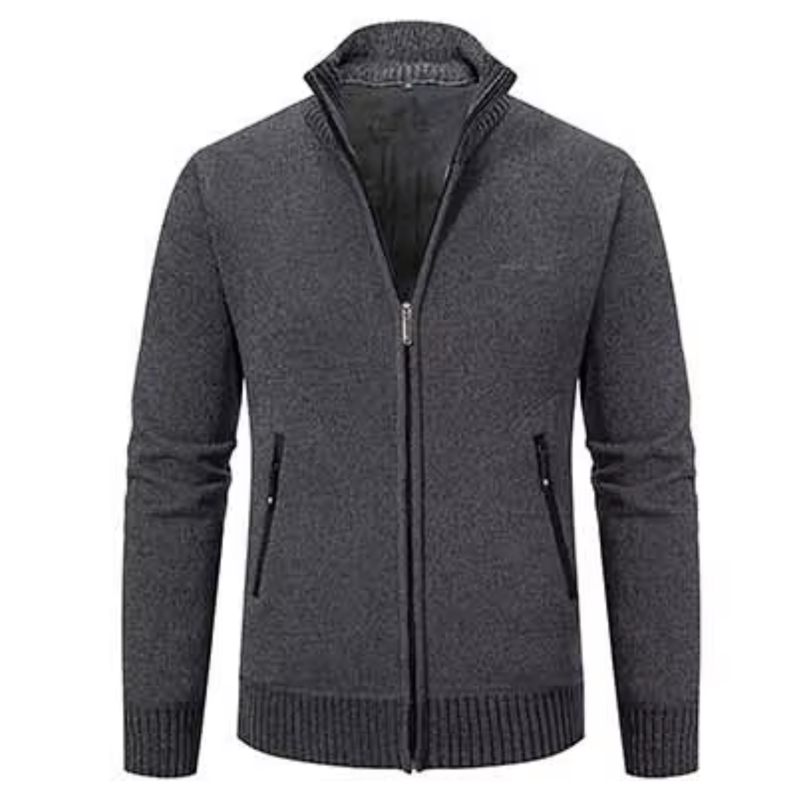 Jenvork - Heren Vest met Rits, Gebreid Vest met Opstaande Kraag, Casual Design