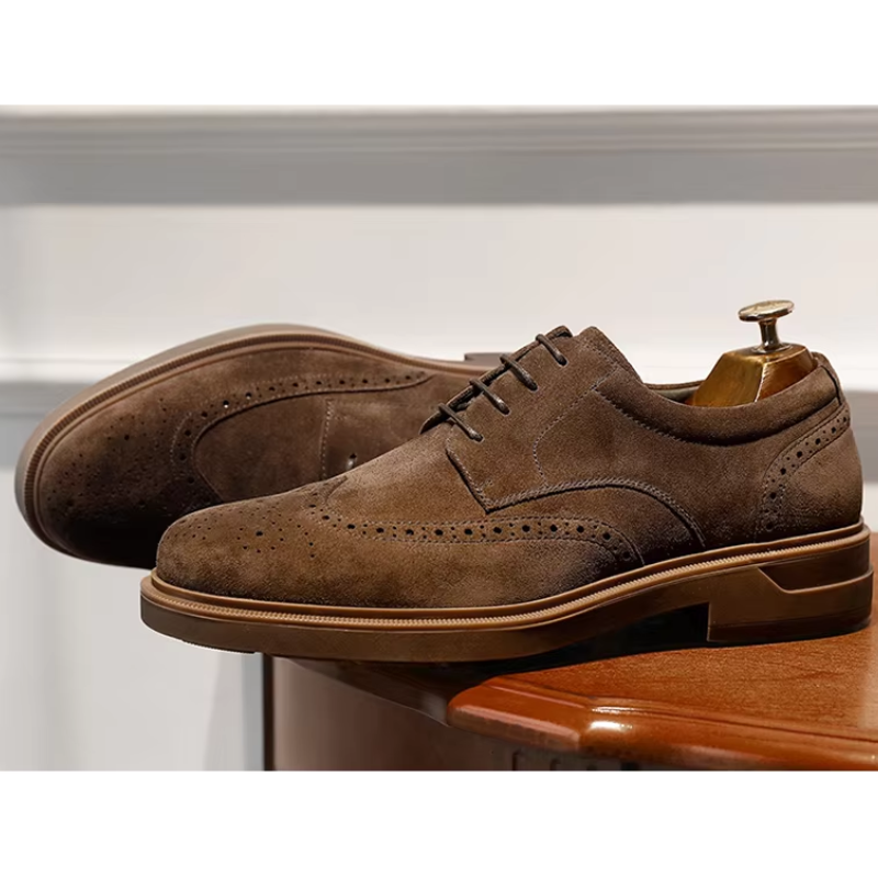 Kerrion - Nette Heren Schoenen van Suède met Wingtip Design