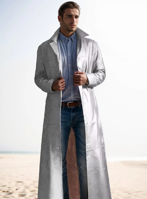 Vinara - Lange Leren Heren Mantel voor Mannen - Slim Fit Trenchcoat