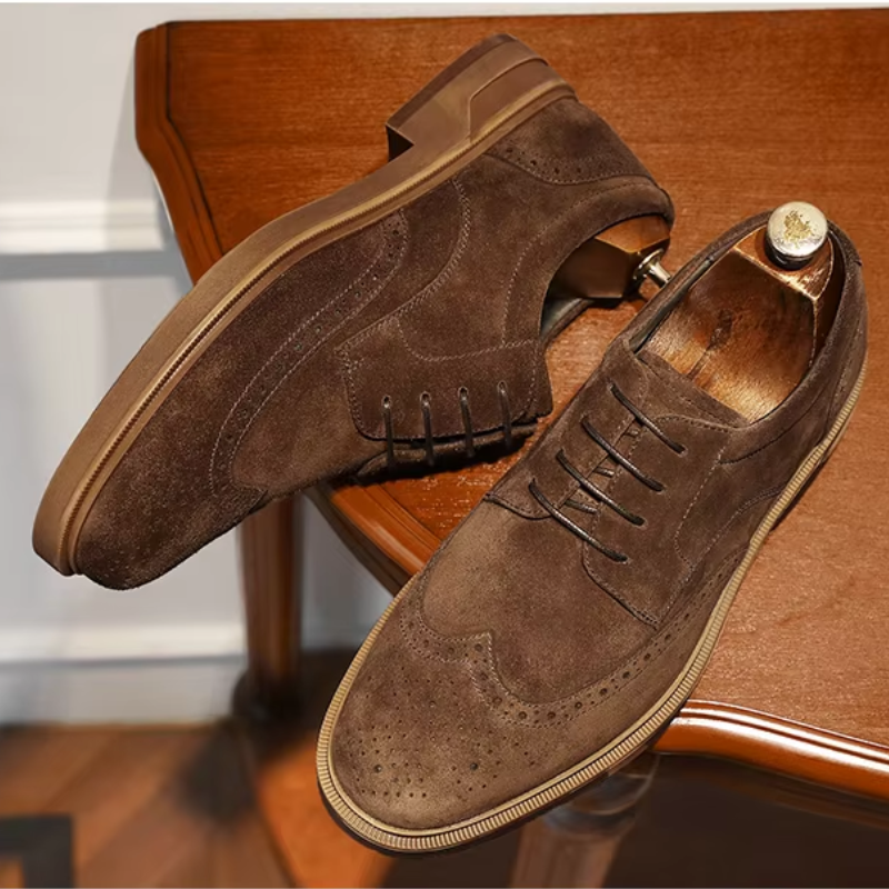 Kerrion - Nette Heren Schoenen van Suède met Wingtip Design