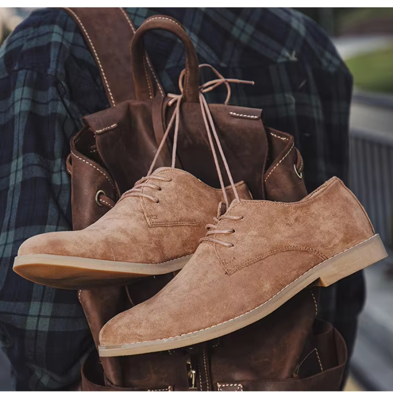 Gornell - Nette Heren Schoenen van Suède met Vetersluiting en Lichte Zool