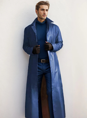 Vinara - Lange Leren Heren Mantel voor Mannen - Slim Fit Trenchcoat