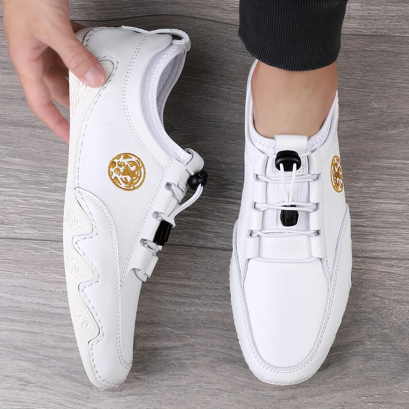 Oogveld - Heren Schoenen - Elegante Leren Sneakers met Decoratie en Comfortabele Pasvorm