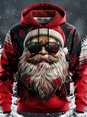 Santa Kersttrui met Kerstman, Rendier en Winterbos Design – Feestelijke Feestdagen Hoodie