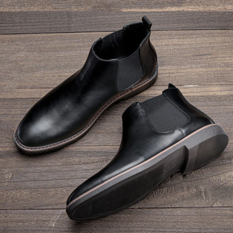 MenFit Heren Instap Leren Chelsea Boots met Elastische Inzetten Cas POLUNO