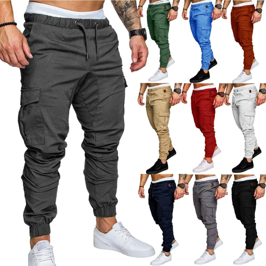 Polderp - Cargo Broek Heren – Comfortabele Joggingbroek met Zakken, Elastisch Trekkoord