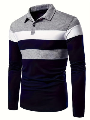 Polonik - Heren Polo met Lange Mouwen en Brede Strepen – Casual Slim Fit