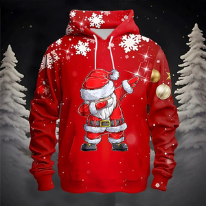 Santa Kersttrui Hoodie met Kerstman en Winters Tafereel Design – Feestelijke Feestdagen Trui