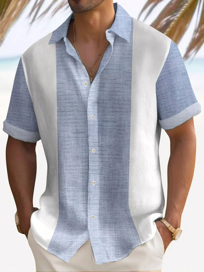 James™ slank heren linnen shirt met opdruk en knoopsluiting