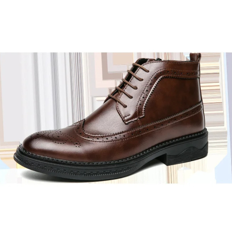 Verlock - Herenschoenen Boots - Leren Brogue Veterschoenen met Rits, Klassiek Design