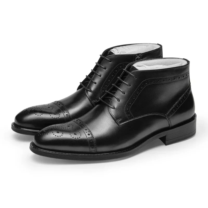 Nestrol - Herenschoenen Boots - Leren Brogue Enkellaarzen met Rits, Formeel Veterschoen