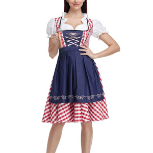 Vordira - Dirndl Dames Jurk met Geruit Design en Klassieke Vetersluiting