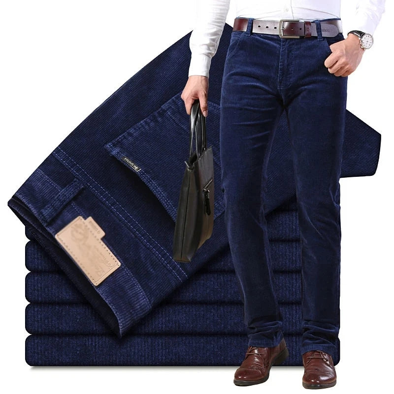 James™ slim fit zwart rode heren corduroy broek