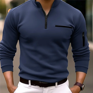 JAMES sportpoloshirt met opstaande kraag en rits, lange mouwen, effen