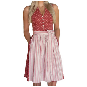 Lindren - Dirndl Dames Feestjurk met V-Hals, Schort en Knoopdetail