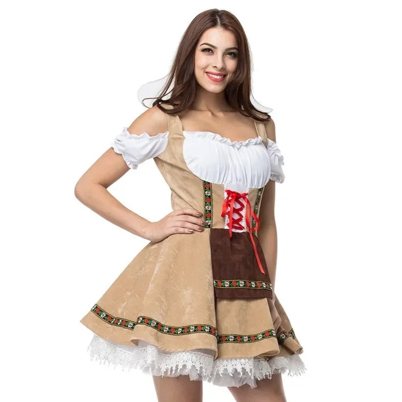 Frieder - Dirndl Dames Jurk met Schort en Kantafwerking