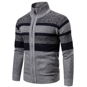 Galtorn - Heren Vest met Rits - Gestreepte Gebreide Cardigan met Hoge Kraag