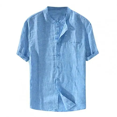 James™ blauw simpel lichtgewicht heren linnen shirt