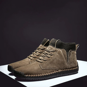 BootNow - Heren Hoge Suède Sneakers met Gebreide Enkelmanchet en Stiksel Details