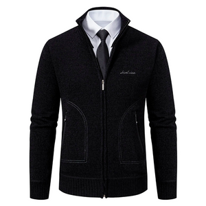 Jenvork - Heren Vest met Rits, Gebreid Vest met Opstaande Kraag, Casual Design