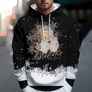 Santa Kersttrui Hoodie met Kerstslee en Maanverlicht Tafereel Design – Feestelijke Feestdagen Trui