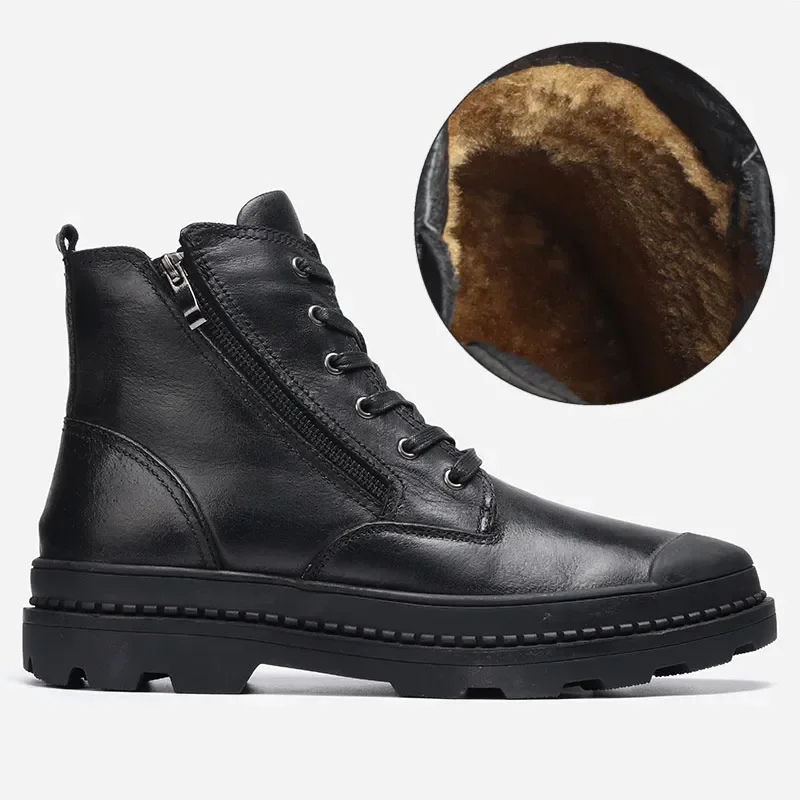 Haltrex - Herenschoenen Boots - Leren Combat Boots met Rits, Stevige Veterschoenen